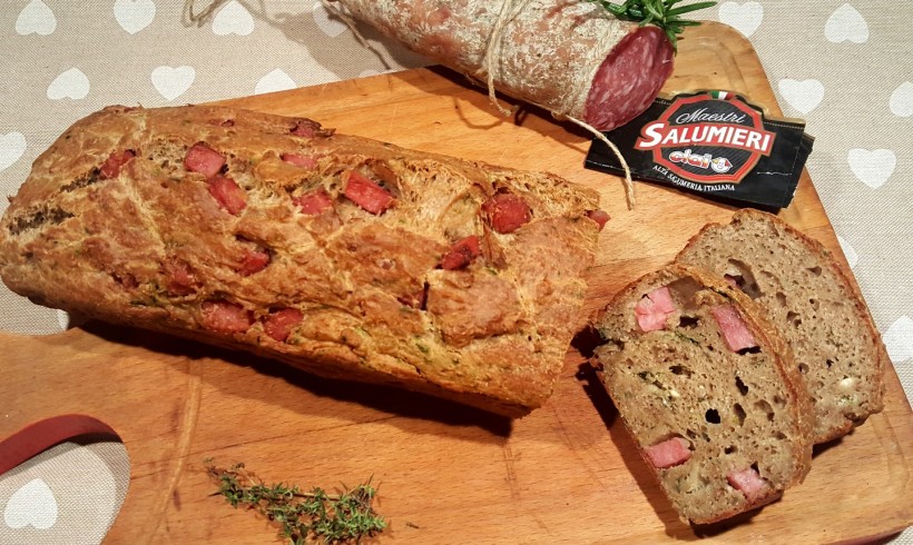 Plumcake salato con ricotta, erbette e salame campagnolo (senza glutine e senza lattosio)