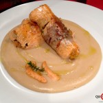 INVOLTINI DI TROTA SALMONATA SU CREMA DI CANNELLINI AL TIMO