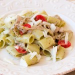 RIGATONI ALLA CREMA DI PISTACCHI, MORTADELLA E CASCIOTTA D’URBINO