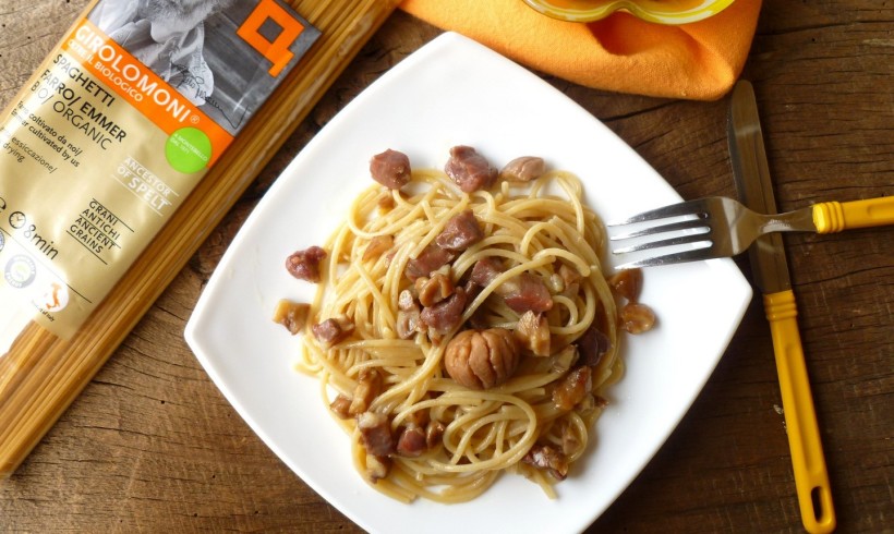 SPAGHETTI DI FARRO GIROLOMONI CON CASTAGNE E PANCETTA