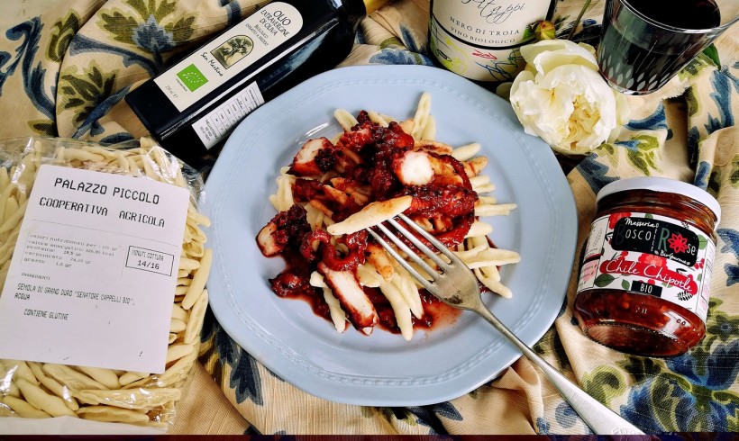 Cecatelli al sugo di polpo al vino rosso e chipotle