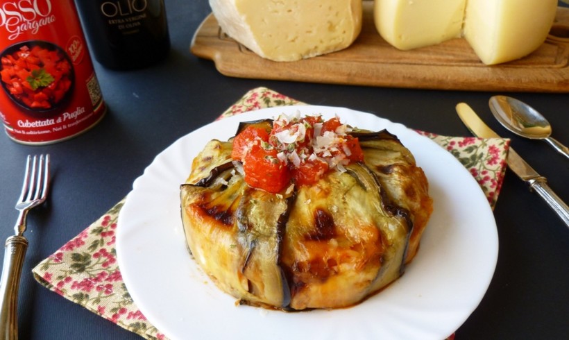 Timballo di penne, melanzane, Casciotta d’Urbino e pecorino