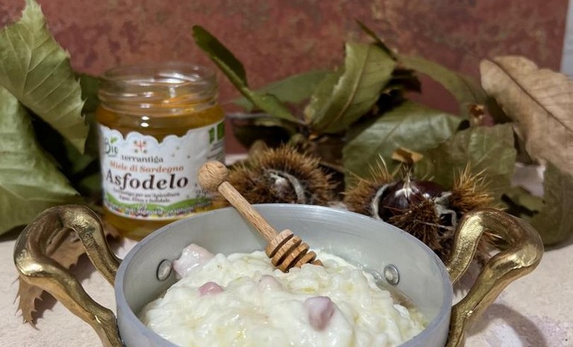 Risotto con guanciale, crescenza, cipollotto e miele di asfodelo